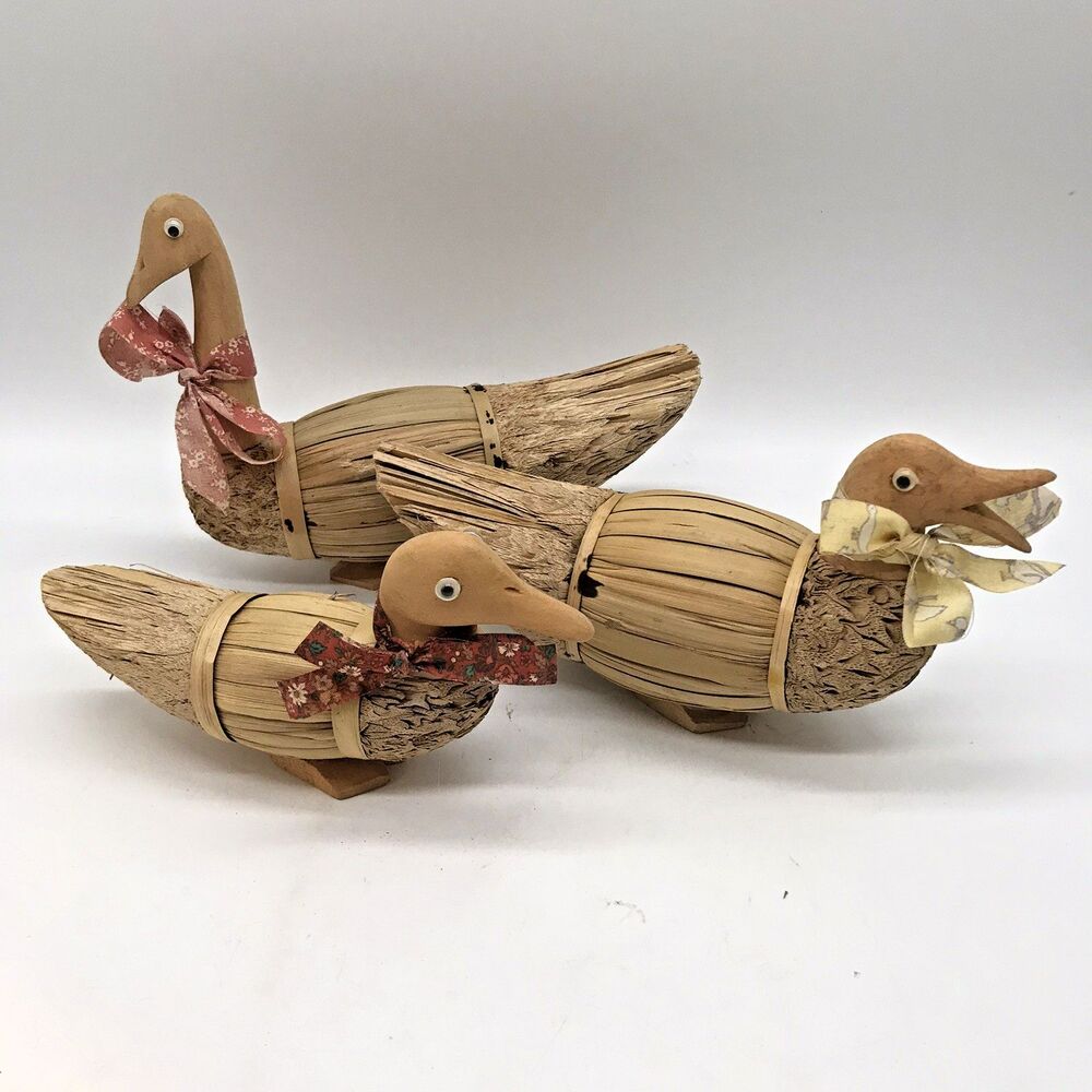 Vintage Folk Art Duck or Goose Handmade Carved Primitive Wicker Mancave Decoy